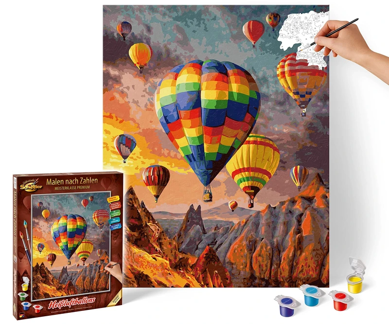 Schipper 602100459 Numbers, Hot Air Balloons Pictures for Adults, Includes Brush and Acrylic Paints, 40 x 50 cm, Multicoloured
