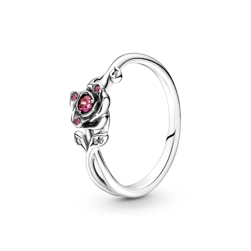 Pandora Disney Beauty and the Beast rose sterling silver ring with red and clear cubic zirconia, 52