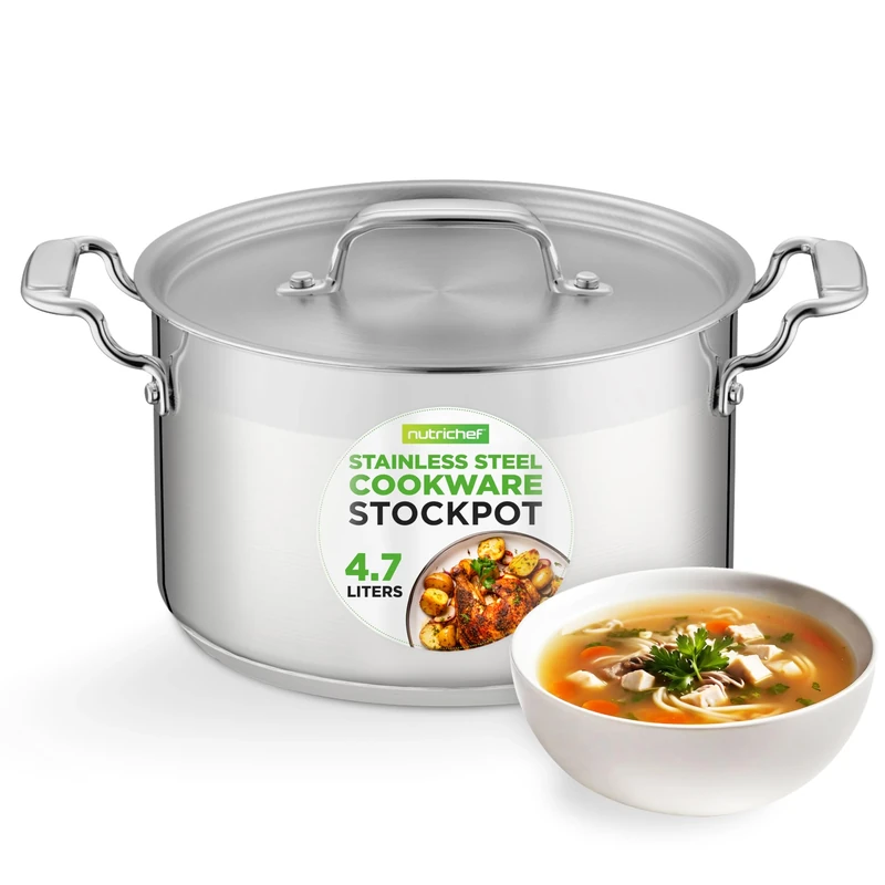 NutriChef Stainless Steel Stockpot with Lid 4 Litre– Heavy Duty 18/8 Food Grade Large Cooking Pot for Stew, Soup, Simmering – Compatible with Gas, Induction, Ceramic & Halogen Hobs