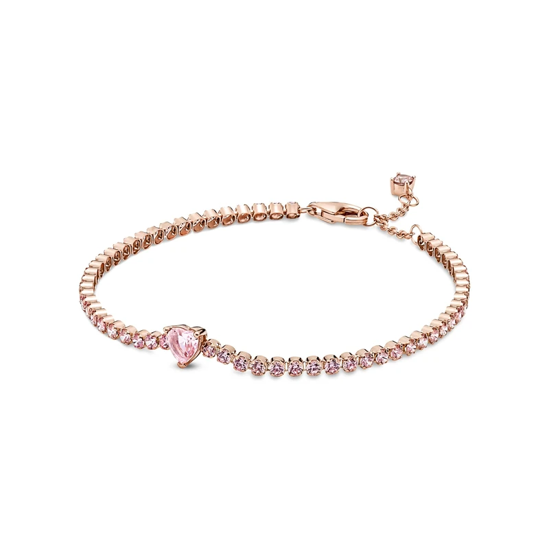 Pandora Timeless Heart 14k rose gold-plated tennis bracelet with orchid pink crystal, 16