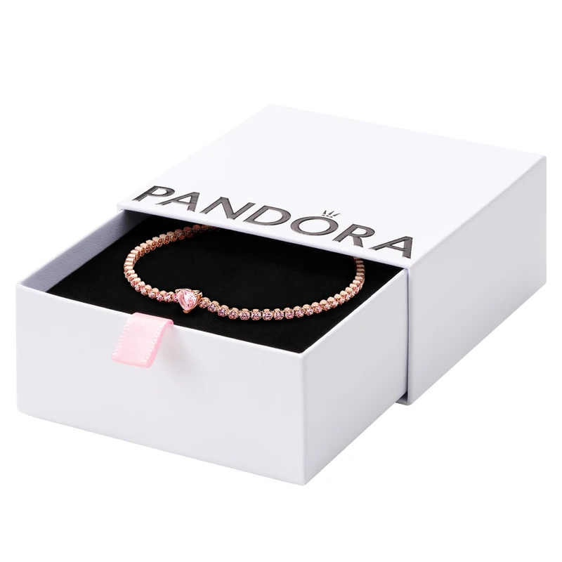 Pandora Timeless Heart 14k rose gold-plated tennis bracelet with orchid pink crystal, 20
