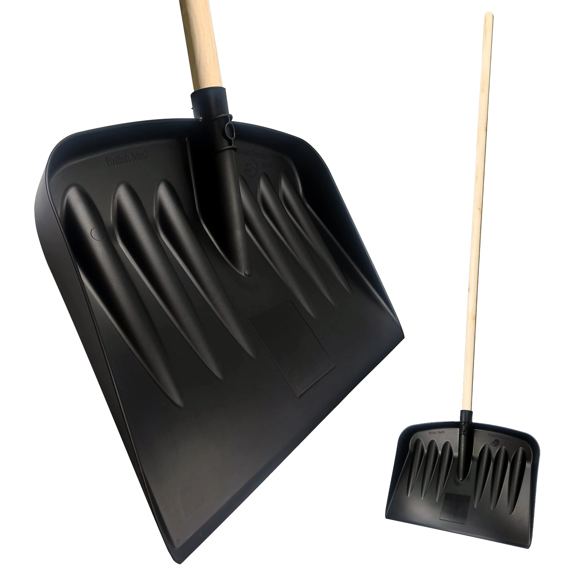 Snow Shovel Heavy Duty – 44cm Wide Snow Shovel Plastic Head, 120cm Long Wooden Handled Snow Pusher, Multipurpose Plastic Scooper and Garden Debris, Clear