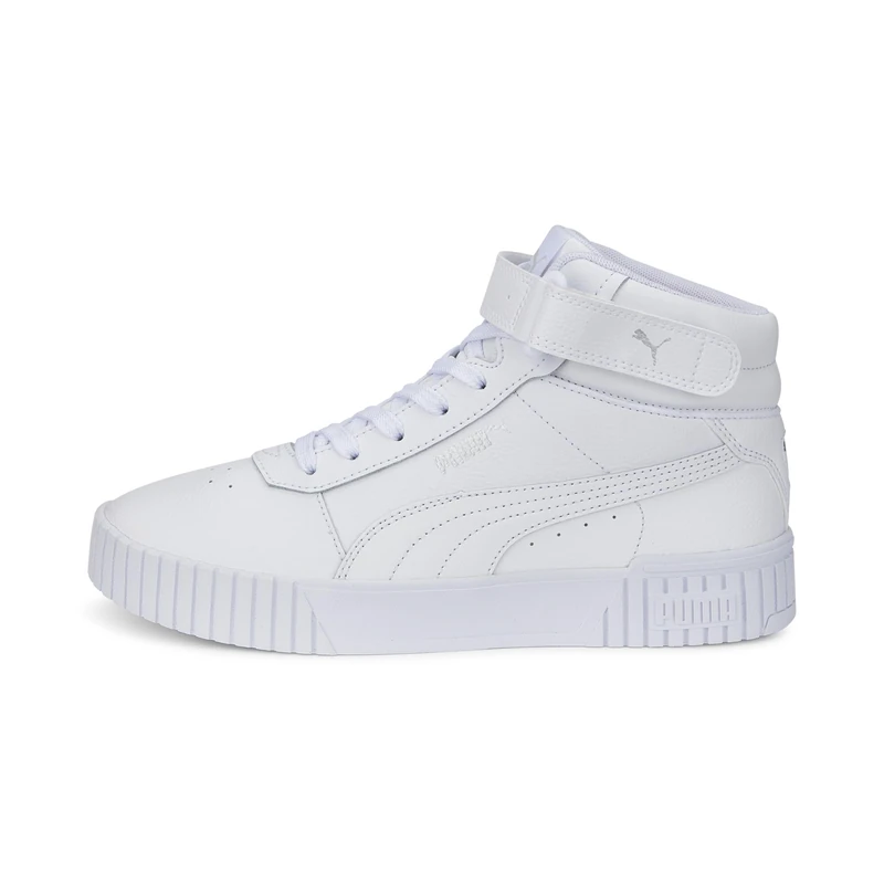 PUMA Womens Carina 2.0 Mid Sneakers White White Silver 7