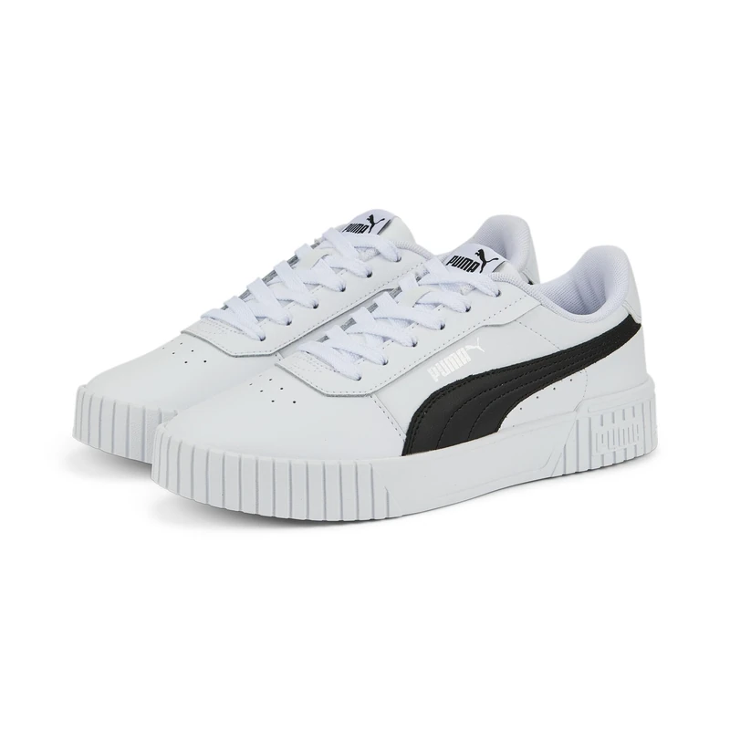 PUMA Carina 2.0 Women's Sneakers - White/Black/Silver - Size 3.5