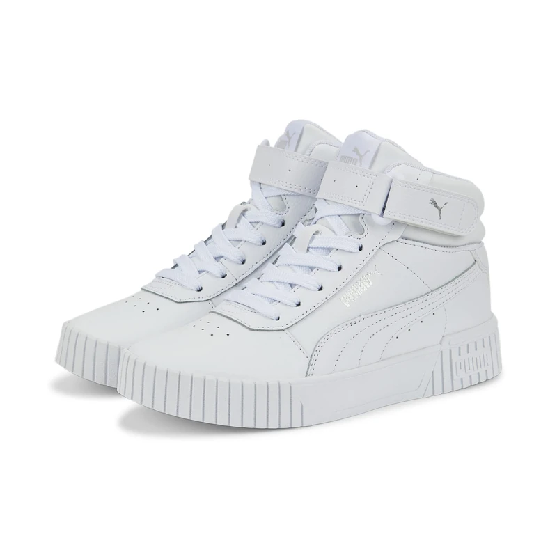 PUMA Girls Carina 2.0 Mid Jr Sneaker, Puma White Puma White Puma Silver, 5.5 UK