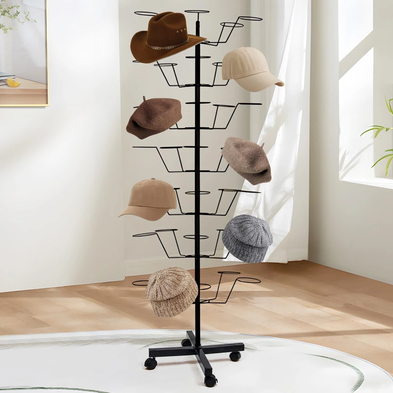 uyoyous 7-Tier Hat Display Rack Hat Rotating Wig Stand Free Standing Headwear Wig Rack Metal Modern Floor Rack for 35 Caps, Wigs & Hats - Image 1