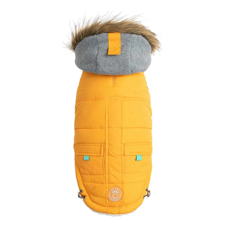 GF Pet Dog Parka Jacket Winter Sailor Warm Coat for Dogs Fleece Lined Vegan Fur Hooded Bodywarmer - Yellow - XS