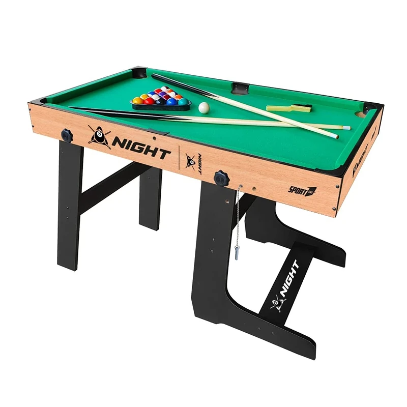 Sport One Billiards Night Space Saving Folding Pool Table Complete with 2 Cues, Numbered Balls, Snorkel, Triangle, Brush. Measures 122 x 61 x 76 cm Open and 45 x 61 x 162 cm Closed, Wood, One Size