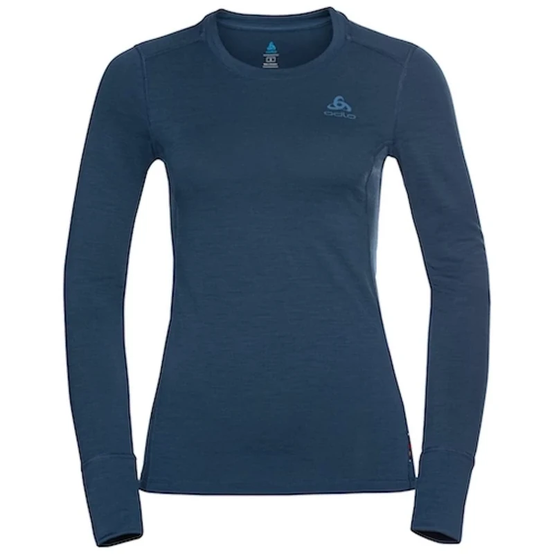 Odlo Women Functional Underwear Long Sleeve Shirt 100 Percent MERINO 200 GRAMM, blue wing teal melange, XS