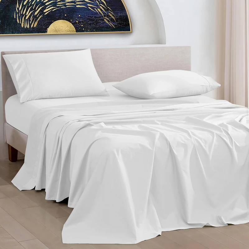 URBANHUT 1000 Thread Count Egyptian Cotton Sheets Twin Size, Long Staple Soft & Breathable, 3 Pc Bed Sheet Sets, Luxury Hotel Sateen Sheets Fits 16" Deep Pocket - White