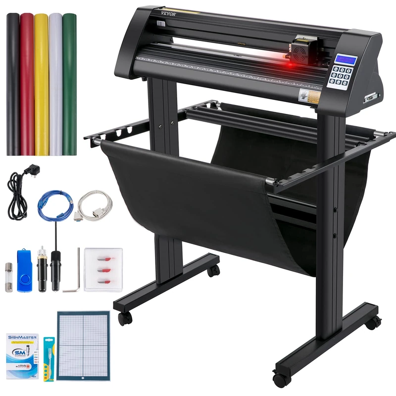 VEVOR Vinyl Cutter, 720mm Vinyl Plotter, LED Screen Plotter Cutter, Semi-Automatical Built-in Optical Eye, Compatible with SignMaster Software for Windows System with Stand,Black