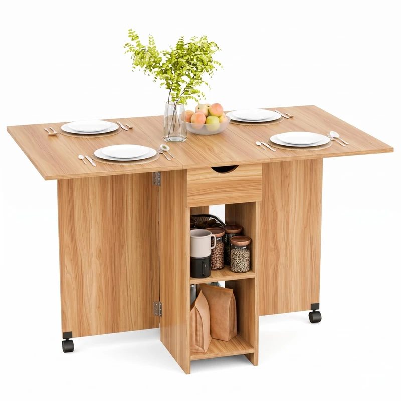 Mondeer Drop Leaf Table, 77-120 cm Folding Dining Table for 2-4 People