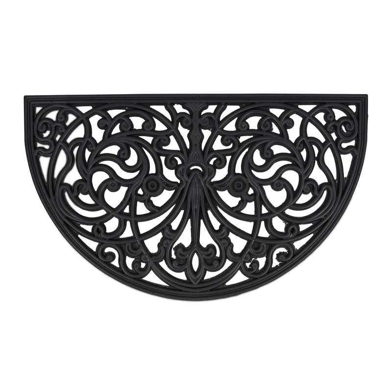 Relaxdays Iron Look Semicircular Doormat, 45 x 75 cm, Non-Slip & Weatherproof, Decorative, Indoor & Outdoor, Black