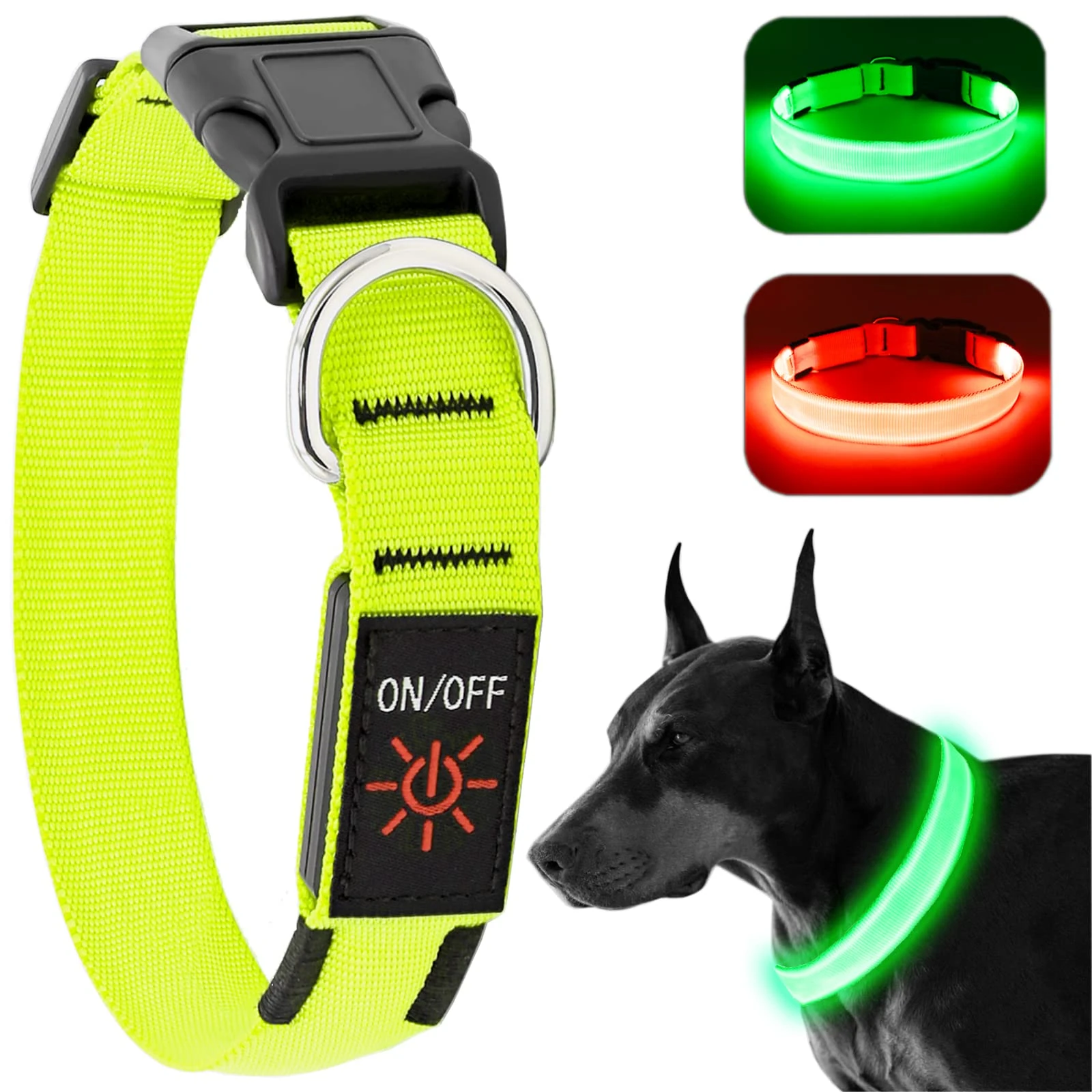 KOSKILL Light-Up Dog Collar, Rechargeable USB Collar, Waterproof, Luminous LED Collar, Adjustable, Super Bright, for Medium/Large Dogs, Green, M