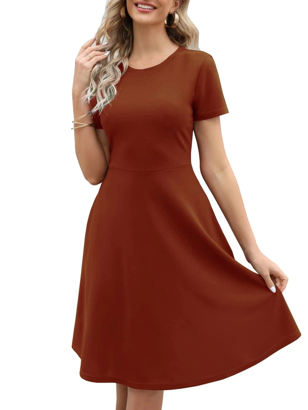 HELYO Women's Elegant Vintage Cotton Casual Floral Print Work Party A-Line Swing Dress with Pockets 162, Brown, XXL