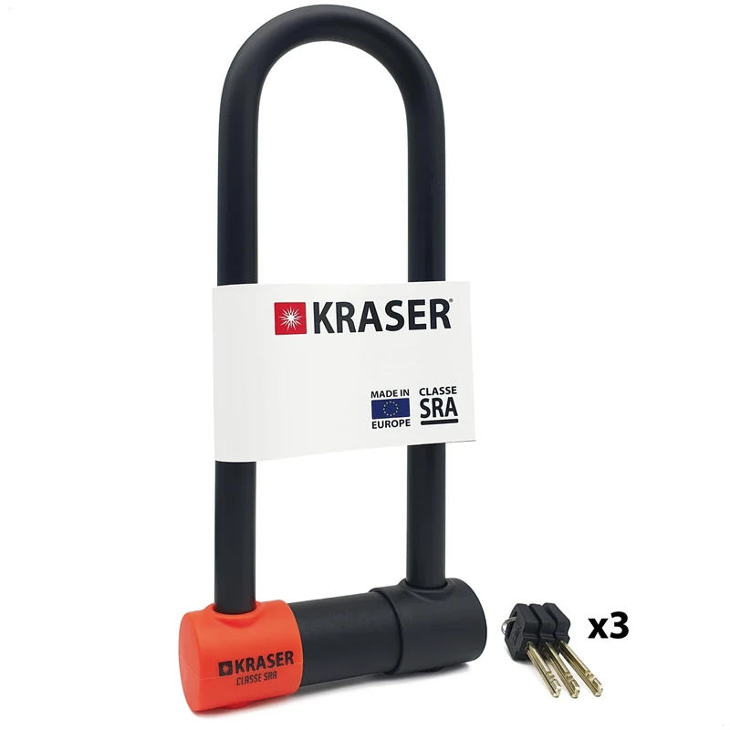 KRASER KR85L Robust U Lock, SRA Approved, High Security Tested, 85x300mm/3.34x11.8in ø18mm/0.7in Double Locking Shackle, Anti-Pick Lock, Anti Theft U Lock for Motorcycle, Scooter, Electric Bike