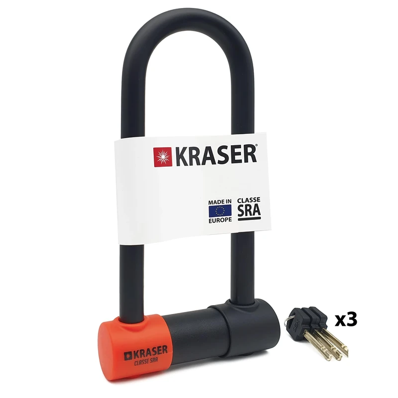 KRASER KR85M Robust U Lock, SRA Approved, High Security Tested, 85X250mm/3.34x9.84in ø18mm/0.7in Double Locking Shackle, Anti-Pick Lock, Anti Theft U Lock for Motorcycle, Scooter, Electric Bike