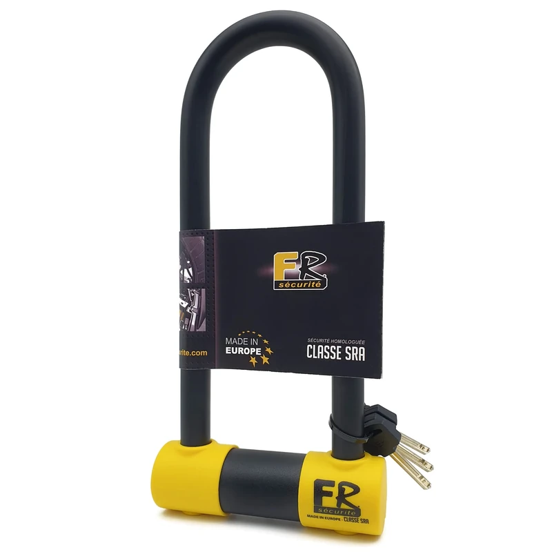 FR SECURITE FR85250 Motorcycle U Lock High Security Approved SRA, ø18mm/0.7in Hardened Steel Shackle Double Locking Anti-Scratch, Anti-Pick Lock, 85x250mm/3.34x9.84in Anti-Theft for Motorcycle Scooter