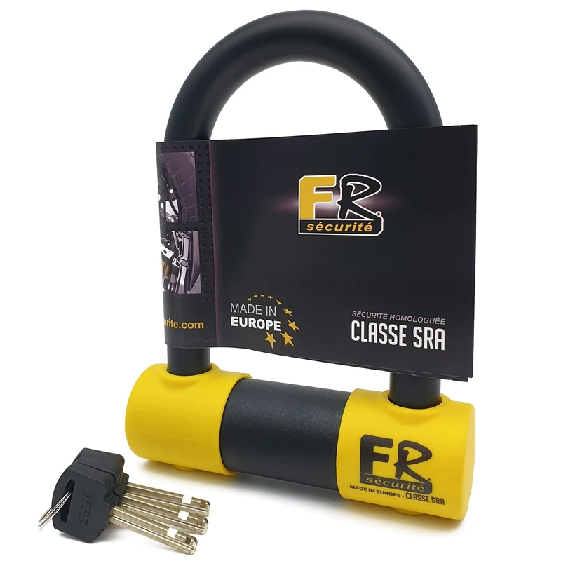 FR SECURITE FR85120 Motorcycle Lock U High Security Approved SRA, ø18mm/0.7in Hardened Steel Fork Double Loking,Anti-Scratch Anti-Picking Lock, 85x120mm/3.34x4.72in Anti Theft for Motorcycle, Scooter
