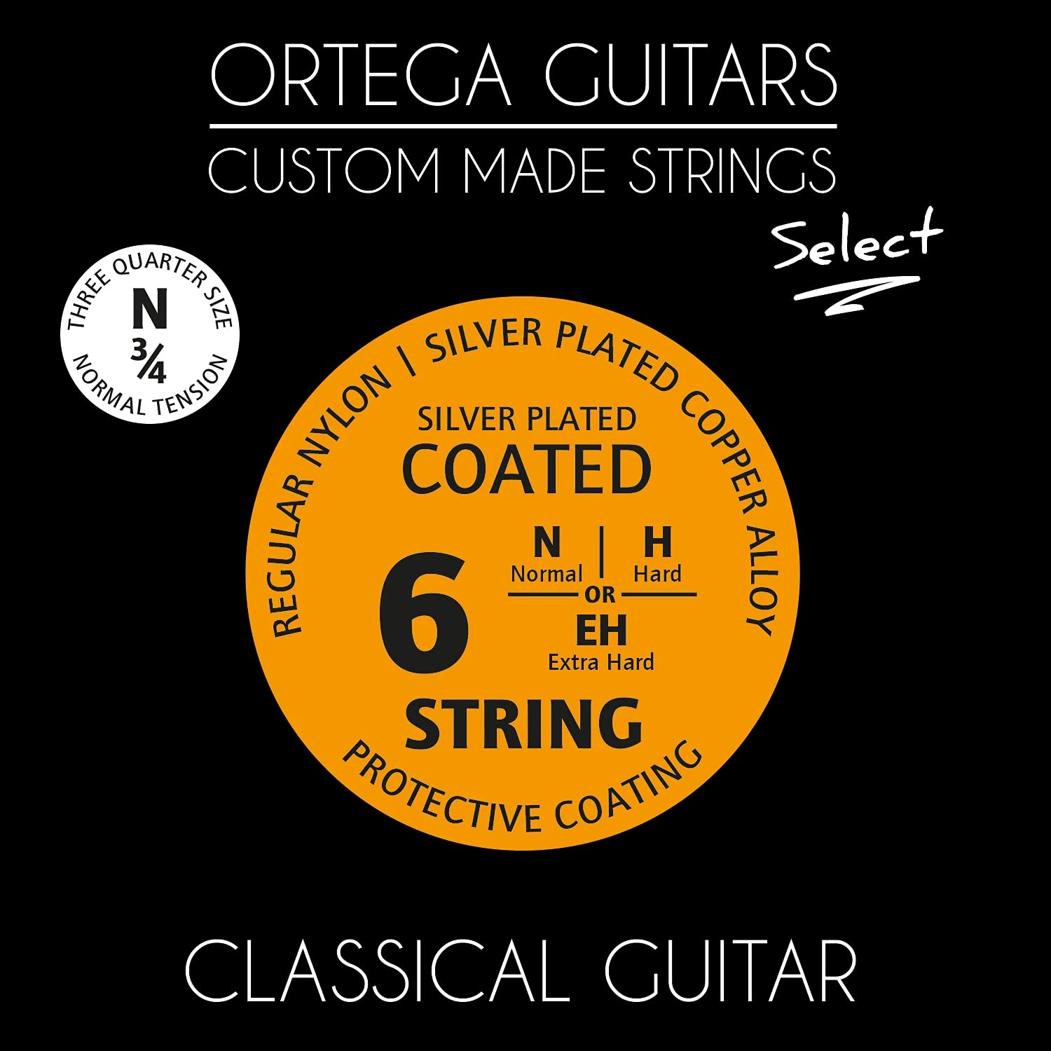 Ortega Guitars Custom Made Strings - Select - 3/4 Classical Guitar - Regular Nylon Coated (NYS34N)