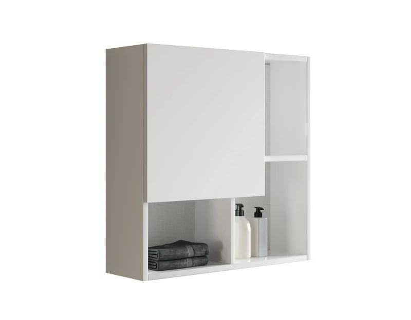 Mama Store Wall Cabinet Furniture with Asymmetrical Door, Glossy White Lacquer, L.71 x D.22 x H71 CM