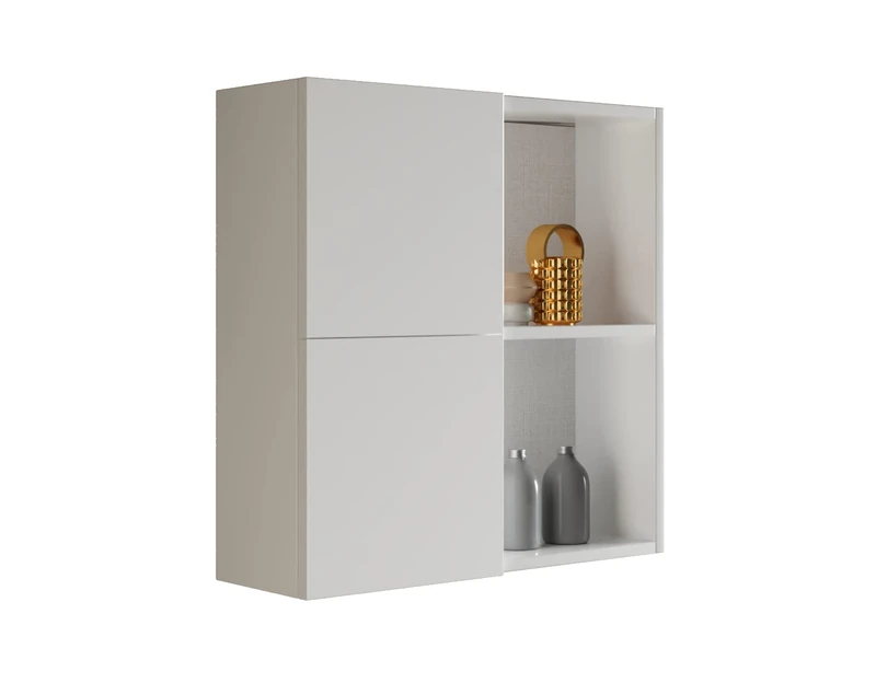 Mama Store Atena Double Wall Mount 2 Doors with open compartments, Wood, Glossy White Lacquered, L.71 x P.22 x H71 CM