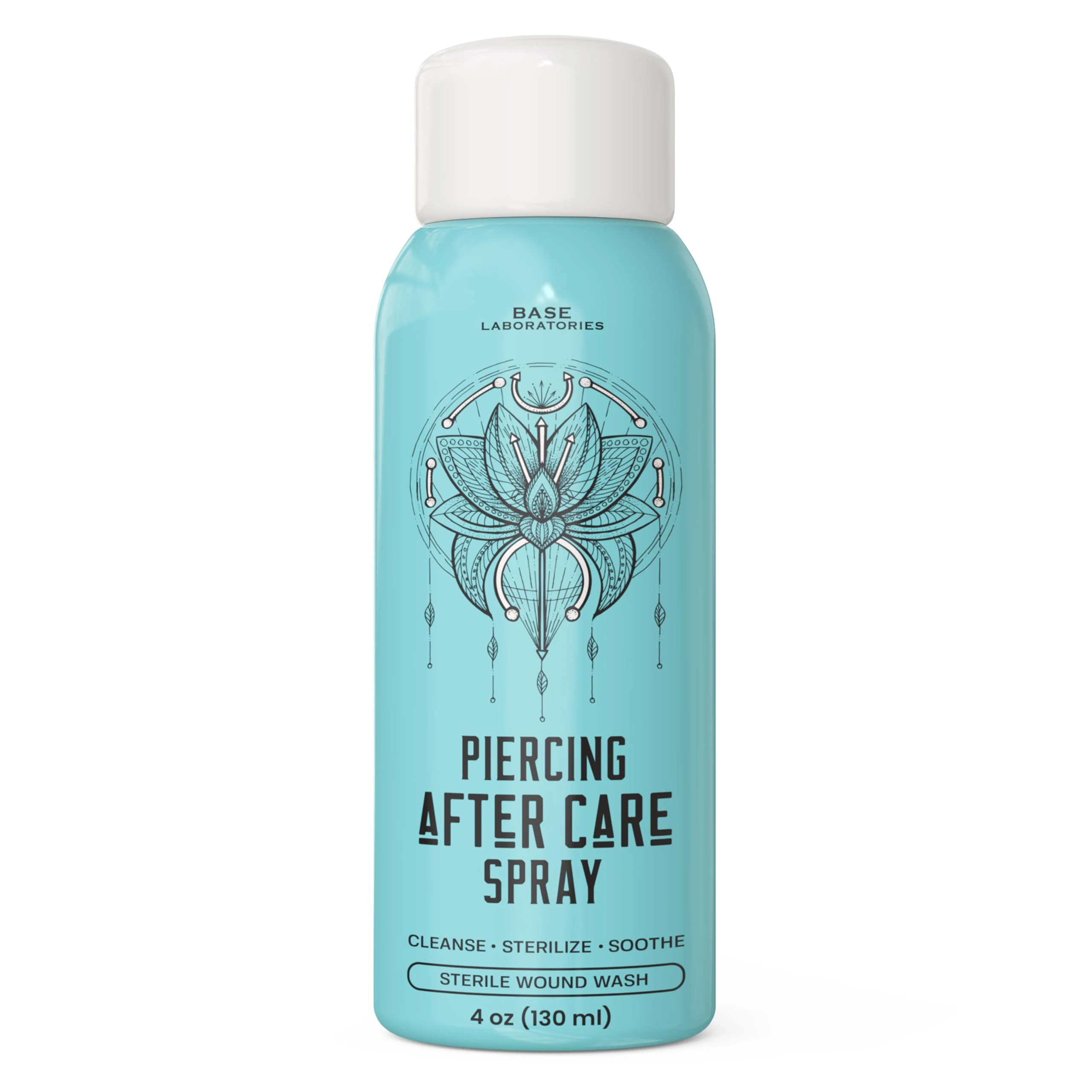 Base Labs Piercing Aftercare Spray Piercing Cleaning Solution | 120ml | Saline Solution Piercing | Cleanses, Sterilizes & Soothes for Piercings Keloids Bumps on Ears & Nose - Saline Aftercare Spray