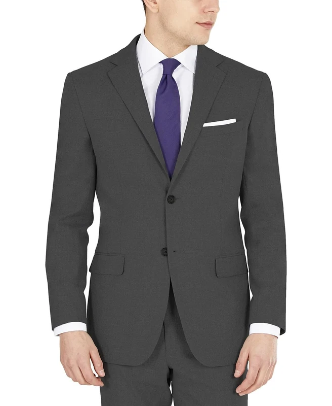 DKNY Men's Modern Fit High Performance Suit Separates Business Jacket, Charcoal Solid, 38