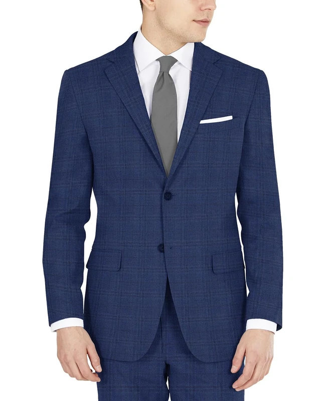 DKNY Men's Business Suit Jacket, Blue Plaid, 48 Tall