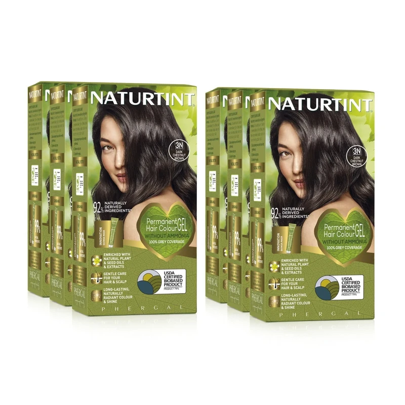 (SIX PACK) NATURTINT Permanent Hair Colour 3N Dark Chestnut Brown | Ammonia Free | Vegan | 100% Grey Coverage | Long Lasting Results