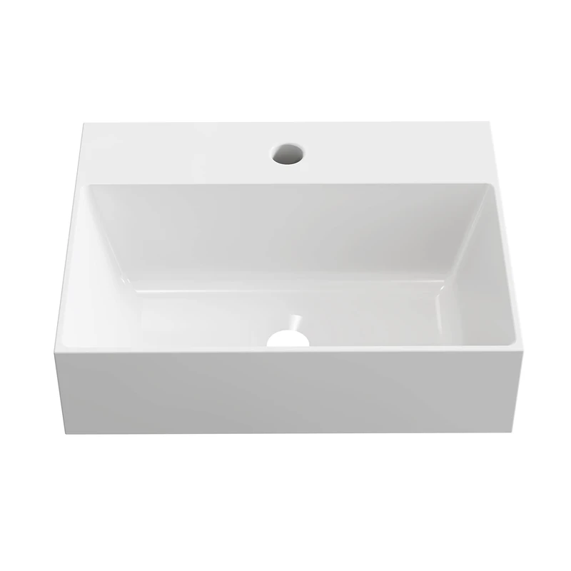 BAIKAL, Ceramic Sink on Countertop, Round Washbasin, Ideal for Countertop Bathroom Furniture and All Types of Toilets. Sink Without Tap Hole 45 cm White Square