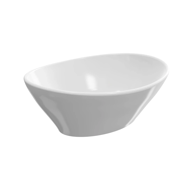 BAIKAL Countertop Curved Basin Without Faucet Hole and Ceramic Drain 45cm White