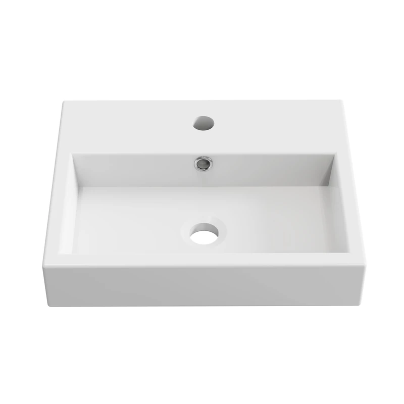 BAIKAL, Ceramic Basin on Countertop - Round Basin - Ideal for Putting on top of Bathroom Furniture and All Types of Toilets. Basin with tap Hole 45 cm, Square White - Image 1