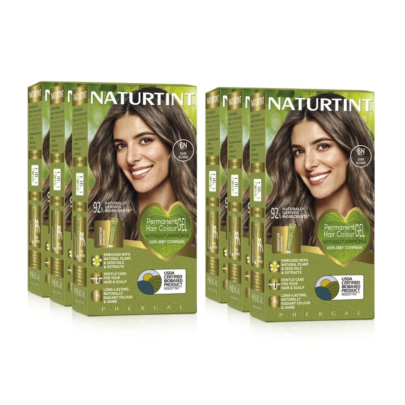 (SIX PACK) Naturtint Permanent Hair Colour 6N Dark Blonde | Ammonia Free | Vegan | 100% Grey Coverage | Long Lasting Results