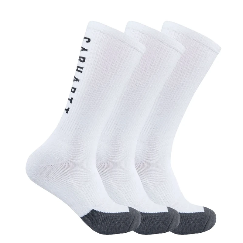 Carhartt Men's Force Midweight Logo Crew Sock 3 Pack, White, Medium (Pack of 3)