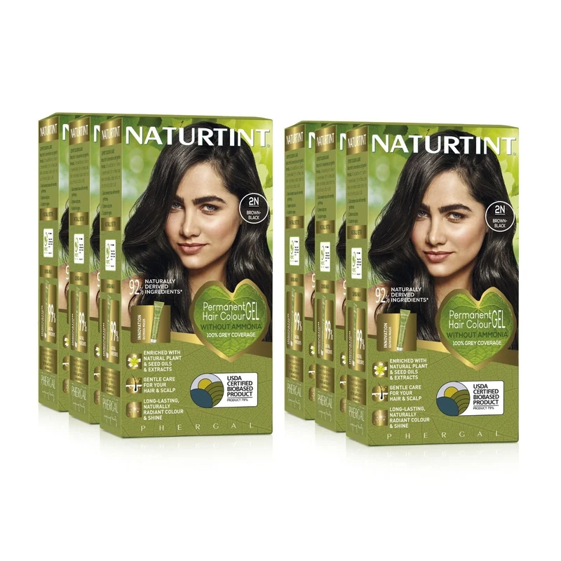 NATURTINT (SIX PACK) Permanent Hair Colour 2N Brown-Black | Ammonia Free | Vegan | 100% Grey Coverage | Long Lasting Results