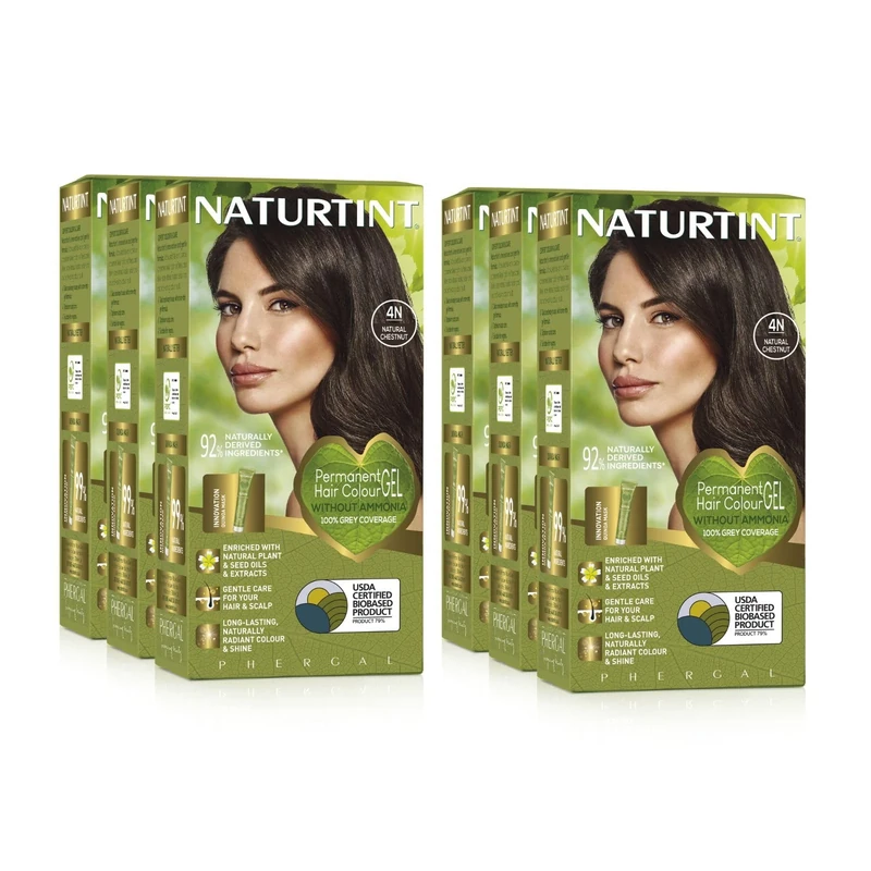 NATURTINT (SIX PACK) Naturtint Permanent Hair Colour 4N Natural Chestnut | Ammonia Free | Vegan | 100% Grey Coverage | Long Lasting Results