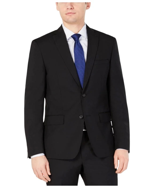 DKNY Men's Modern Fit High Performance Suit Separates Business Jacket, Black Solid, 42 Short