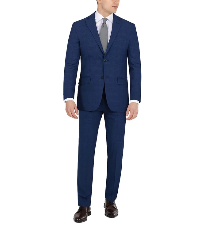 DKNY Men's Suit Dress Pants, Blue Plaid, 30W x 32L