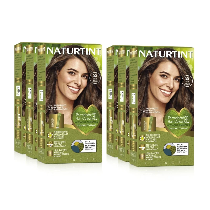 NATURTINT (SIX PACK) Permanent Hair Colour 5G Light Golden Chestnut | Ammonia Free | Vegan | 100% Grey Coverage | Long Lasting Results