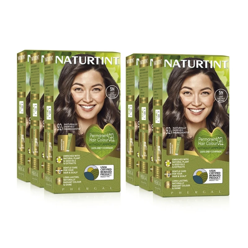 NATURTINT (SIX PACK) Naturtint Permanent Hair Colour 5N Light Chestnut Brown | Ammonia Free | Vegan | 100% Grey Coverage | Long Lasting Results