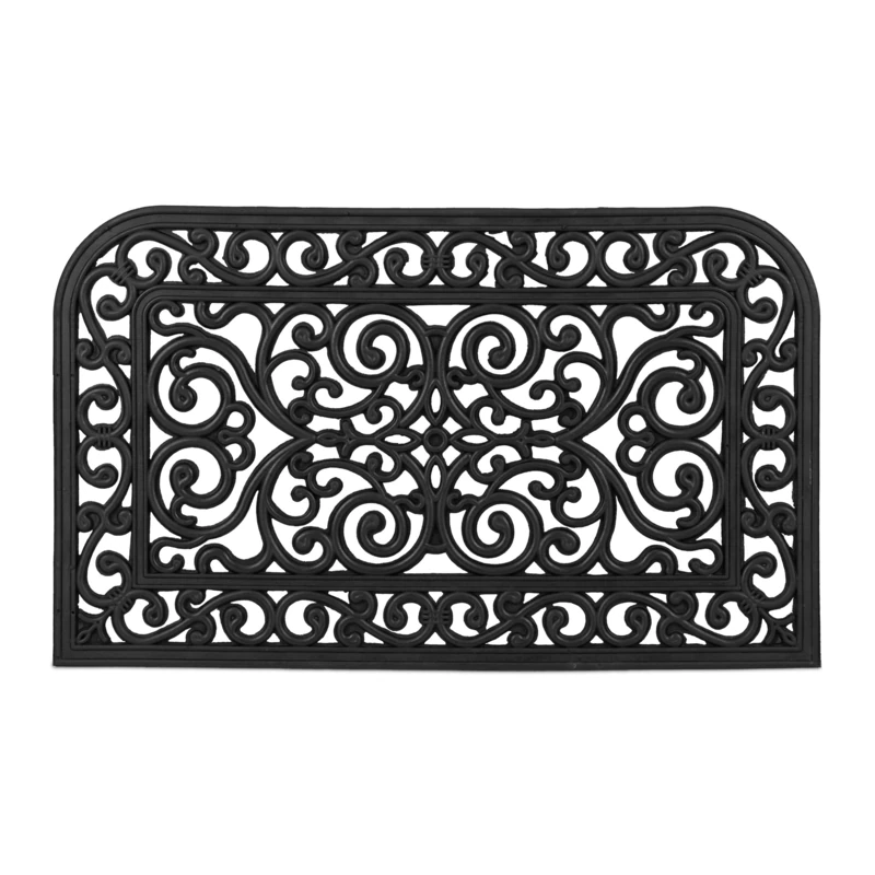 Relaxdays Half-Rounded iron look Doormat, 45 x 75 cm, Door Mat Inside & Outside, Non-Slip, Shoe Wiper, Black - Image 1