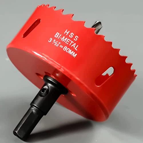 Hole Saw 80 mm, M42 HSS Bi-Metal Hole Drill Set With Hexagonal Shank and Centring Drill Bits for Metal, Iron, Aluminium, Wood, Drywall, Plastic, Fibreboard - Red