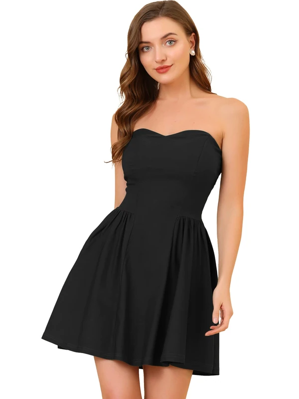Allegra K Women's Sexy Strapless Party Sweetheart Neck Fit and Flare Mini Tube Top Dress, Black, S