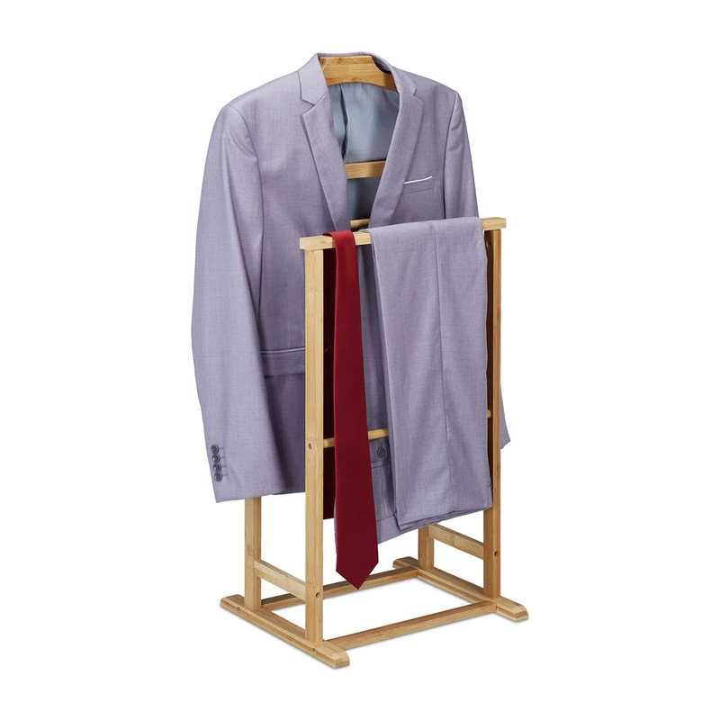Relaxdays Valet, for Men and Women, Bamboo Coat and Trouser Rack, in Bedroom or Hallway, HWD: 98.5 x 47 x 36 cm, Natural