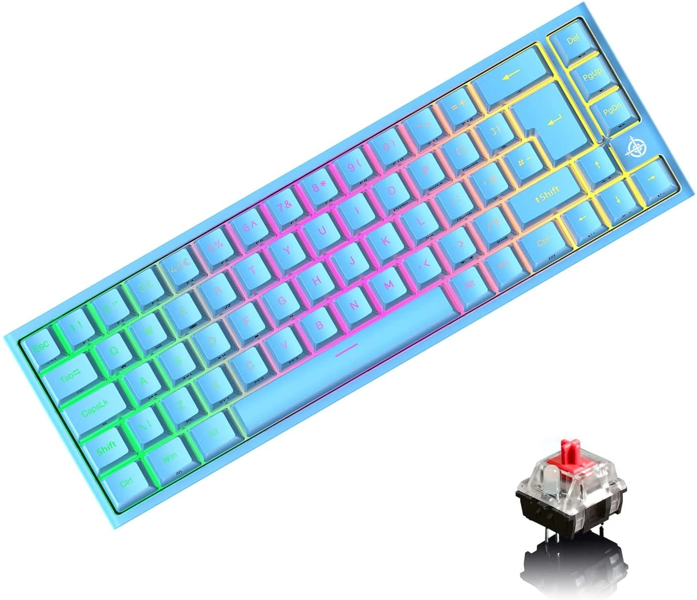 UK Layout 60% Gaming Keyboar RGB Backlit Red Switch Mechanical Keyboard,67 Keys USB C Wire Keyboard Mice 12000 DPI for PC Mac Gamer