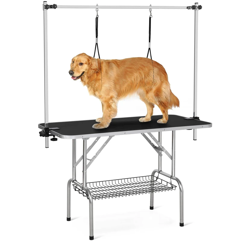 Yaheetech 46" Pet Dog Grooming Table Height Adjustable Dog Beauty Table for Large Dogs/Cats w/Storage Basket/Noose Tools 177cm High Black