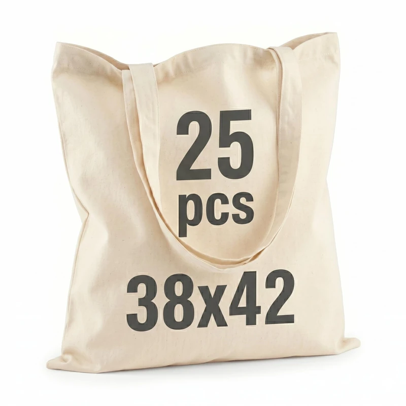IDEA HOME Cotton Tote Bag 25 Pieces - Personalisation Possible - Embroidery or Painting - Reusable Shopping Bags 38x42cm 144g/m2 - Canvas Bag with Two Long Handles