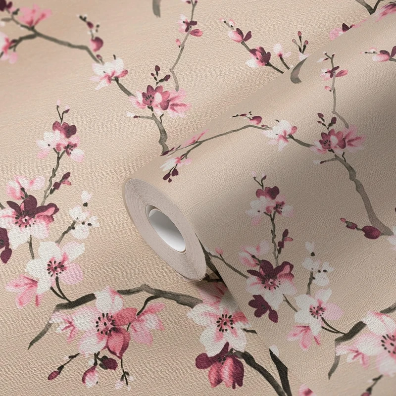 Livingwalls Floral Wallpaper Desert Lodge Non-Woven Wallpaper 10.05 m x 0.53 m Pink Beige White Made in Germany 385203 385203