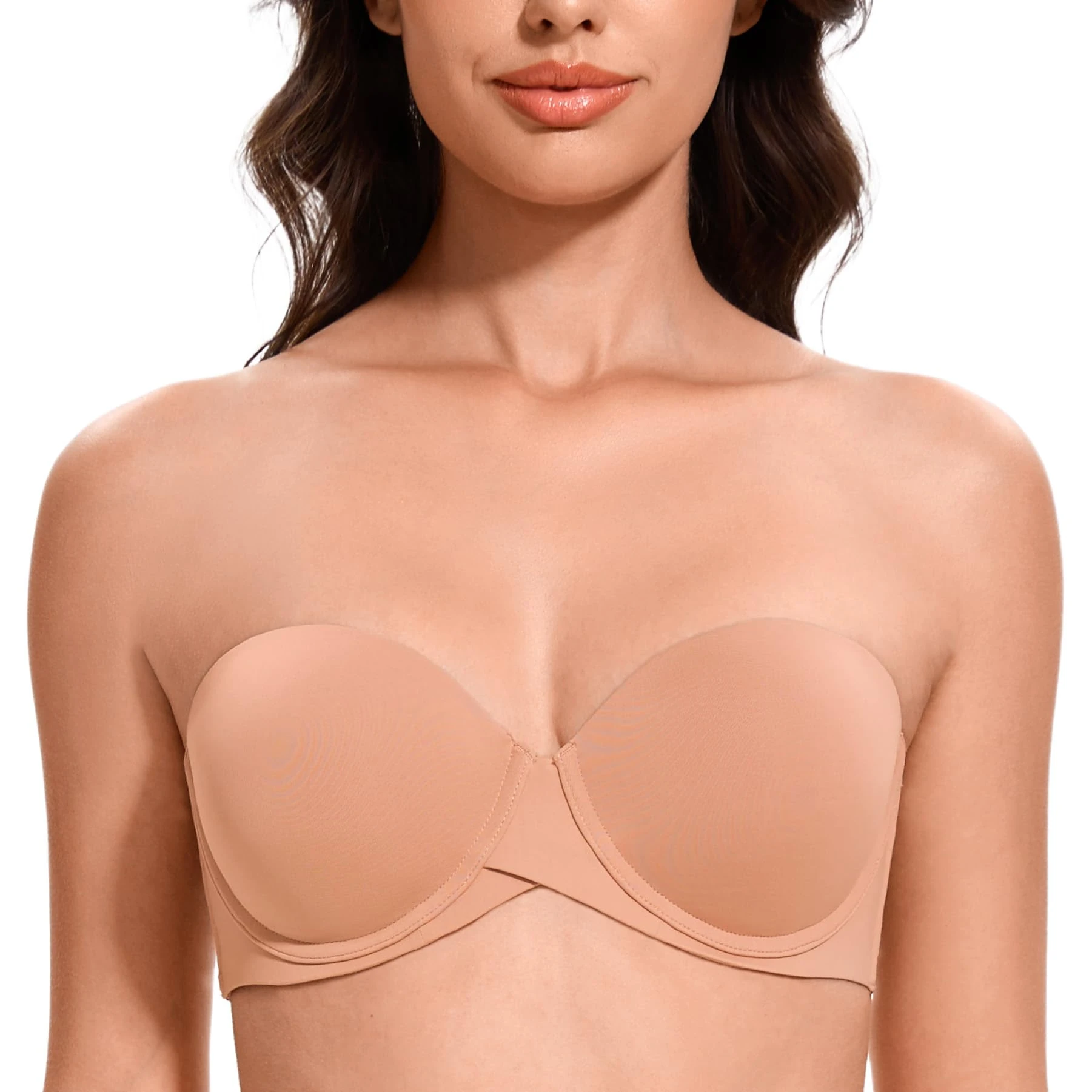 MELENECA Women's Push up Strapless Bras with Lift Stay Put Padded Cup Cappuccino 44E
